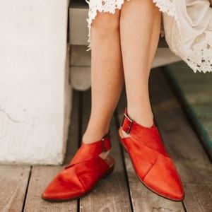 Free People Red Leather Wrap Shoes